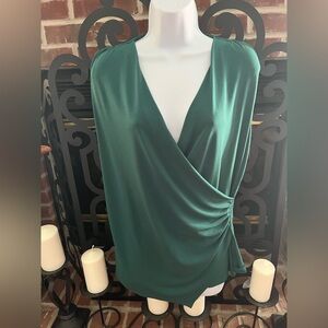 Ann Taylor Green Faux Wrap Top
